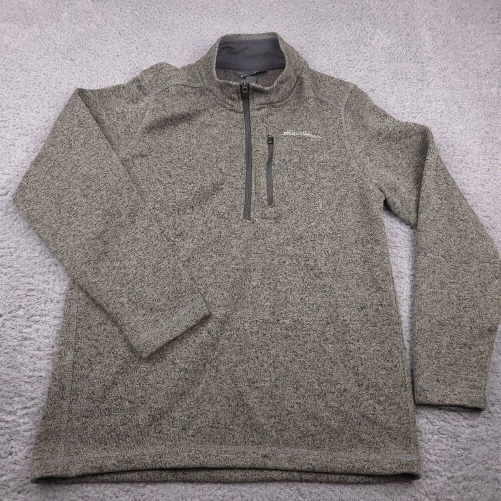 Eddie‎ Bauer Mens Fleece Quarter Zip Size Medium Heathered Grey Outdoor Warm